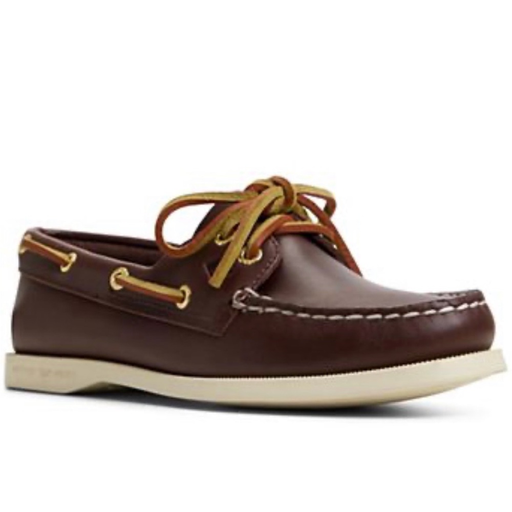 Sperry Smooth Brown Leather Original 2-Eye Slip-On Boat Shoes 9.5